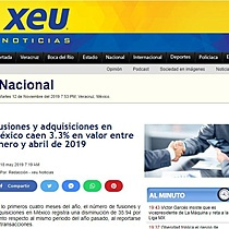 Fusiones y adquisiciones en Mxico caen 3.3% en valor entre enero y abril de 2019